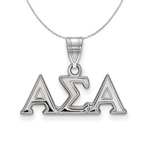 Sterling Silver Alpha Sigma Alpha Medium Greek Necklace - 24 Inch
